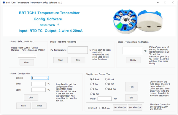 BRT TCH1 Temperature Transmitter Software